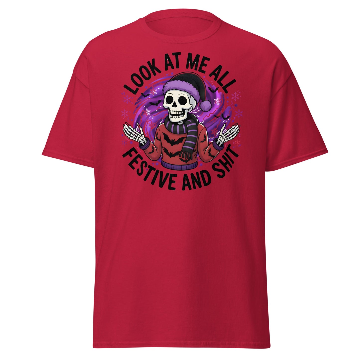 Look At Me All Festive T-Shirt - Funny Skeleton Holiday - Cardinal - T-Shirts Online