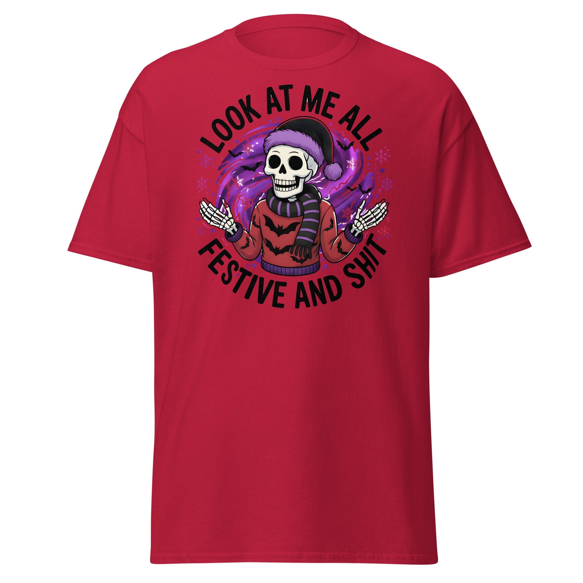 Look At Me All Festive T-Shirt - Funny Skeleton Holiday - Cardinal - T-Shirts Online