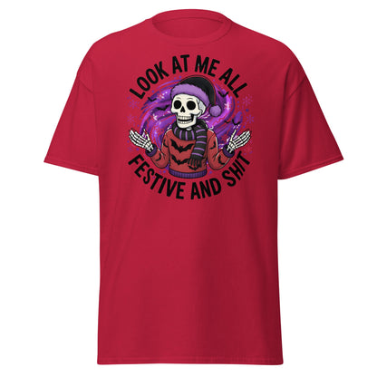 Look At Me All Festive T-Shirt - Funny Skeleton Holiday - Cardinal - T-Shirts Online