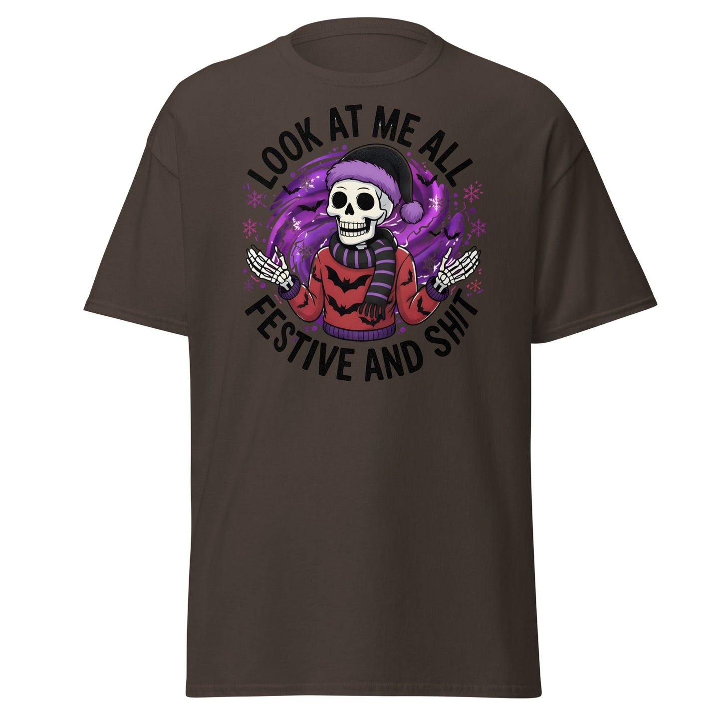 Look At Me All Festive T-Shirt - Funny Skeleton Holiday - Dark Chocolate - T-Shirts Online