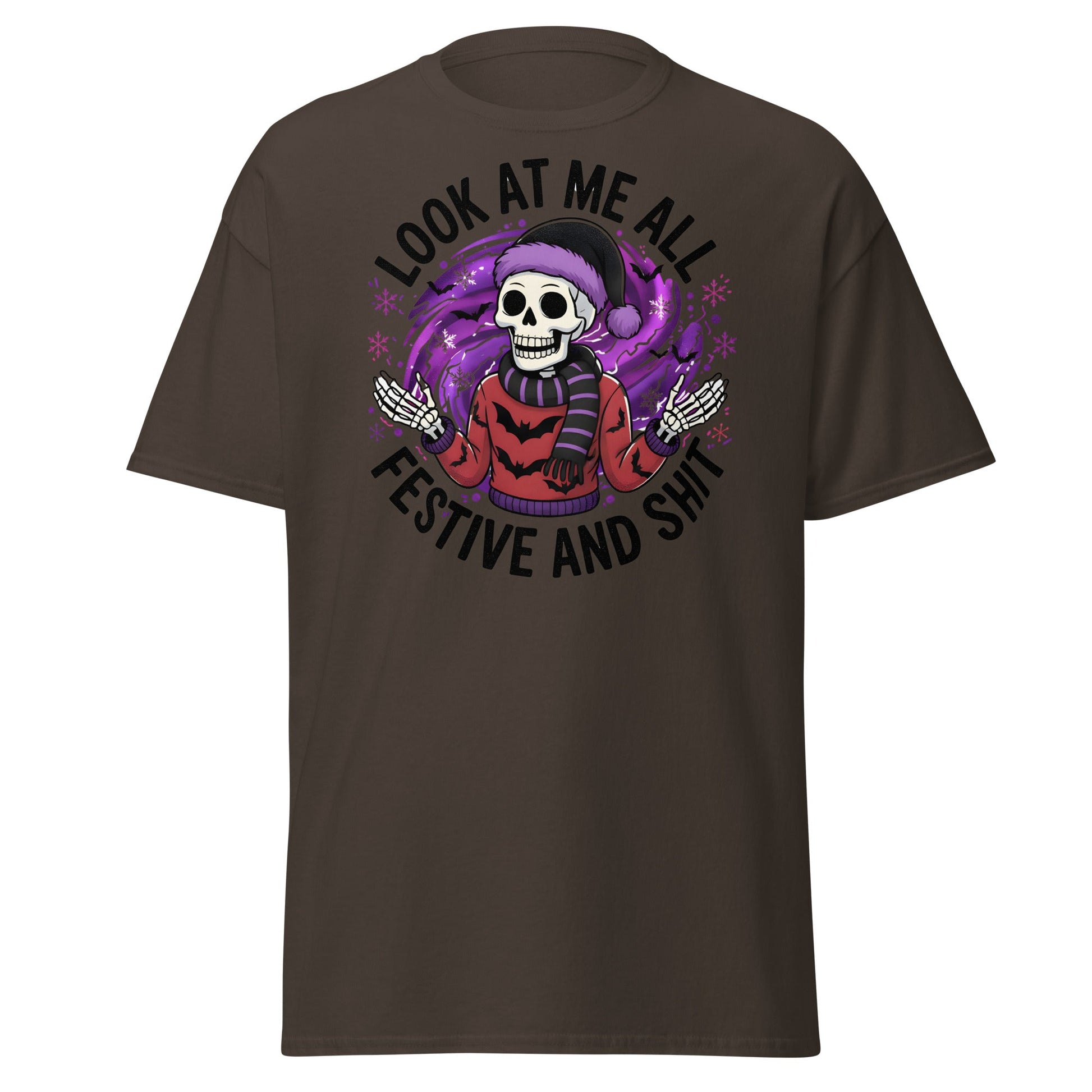 Look At Me All Festive T-Shirt - Funny Skeleton Holiday - Dark Chocolate - T-Shirts Online