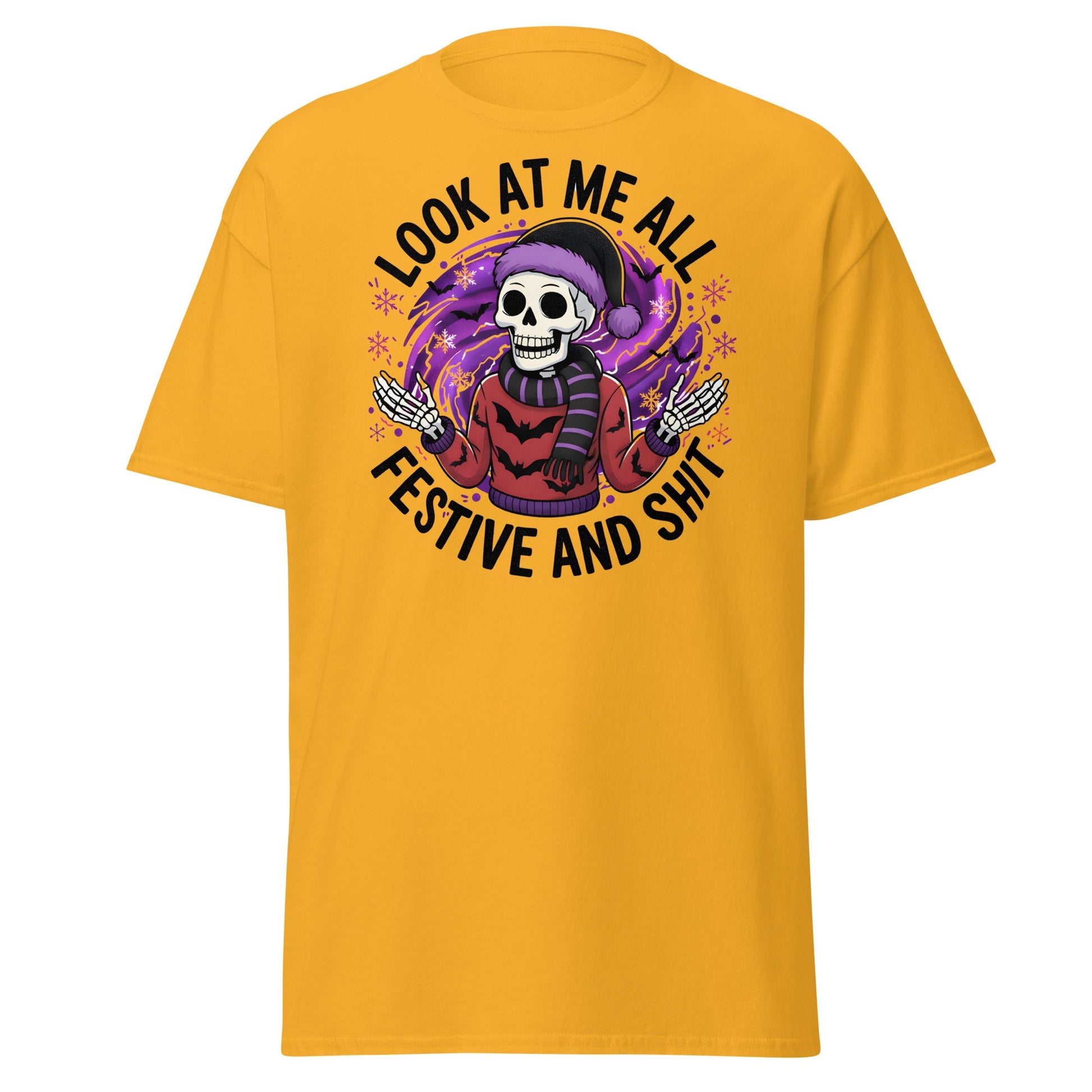 Look At Me All Festive T-Shirt - Funny Skeleton Holiday - Gold - T-Shirts Online