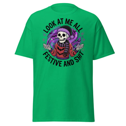 Look At Me All Festive T-Shirt - Funny Skeleton Holiday - Irish Green - T-Shirts Online