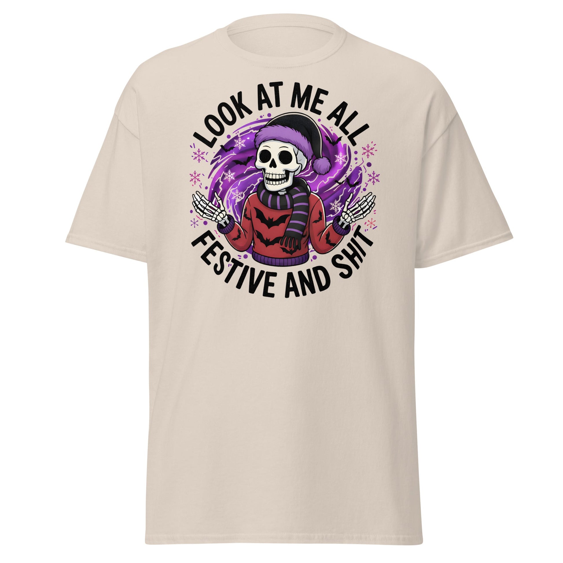 Look At Me All Festive T-Shirt - Funny Skeleton Holiday - Natural - T-Shirts Online