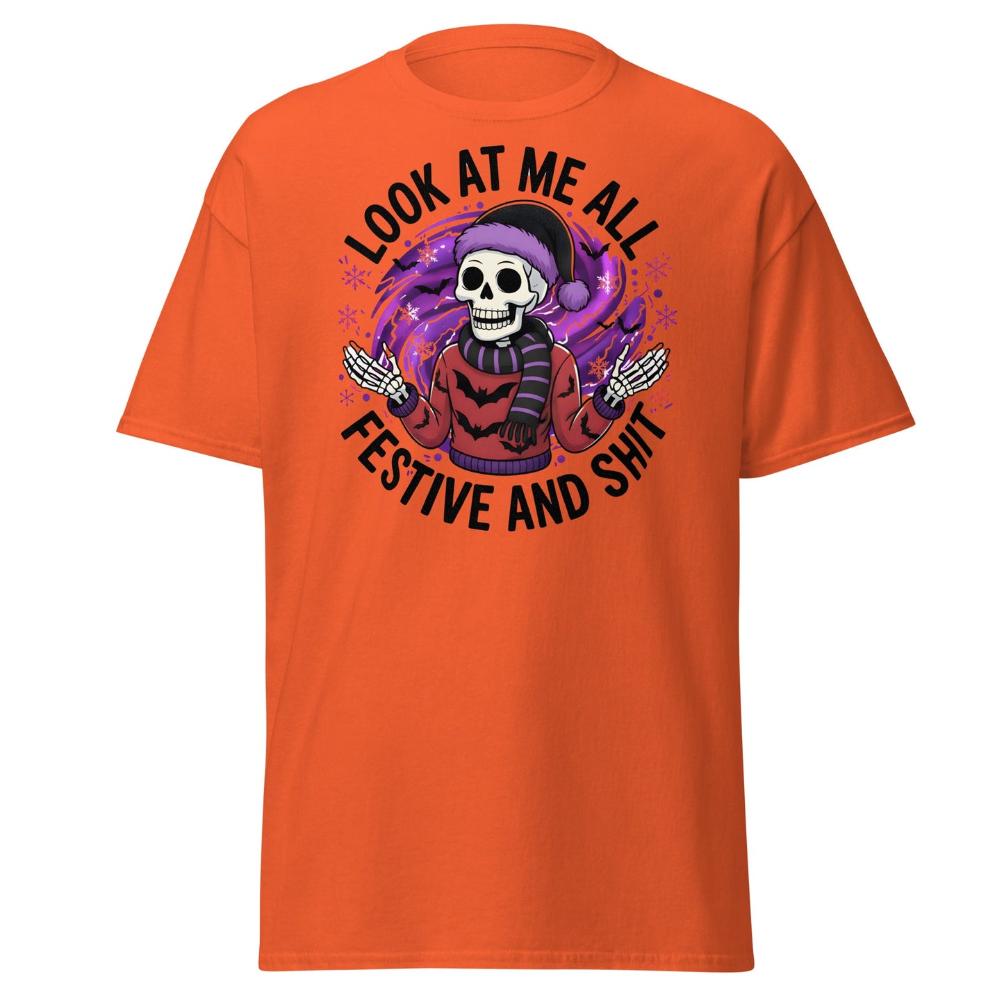 Look At Me All Festive T-Shirt - Funny Skeleton Holiday - Orange - T-Shirts Online
