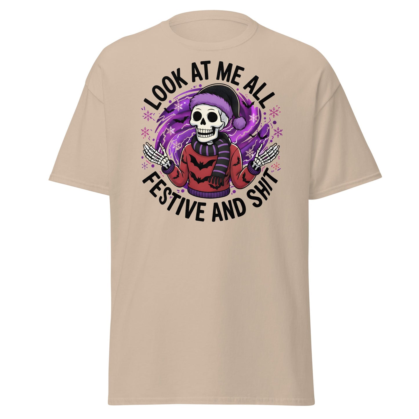 Look At Me All Festive T-Shirt - Funny Skeleton Holiday - Sand - T-Shirts Online