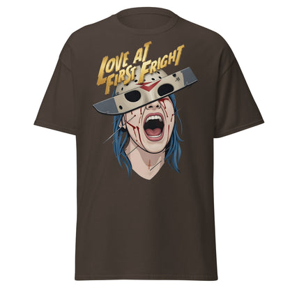 Love at First Fright T-Shirt - Slasher Horror Graphic Tee - Dark Chocolate - T-Shirts Online