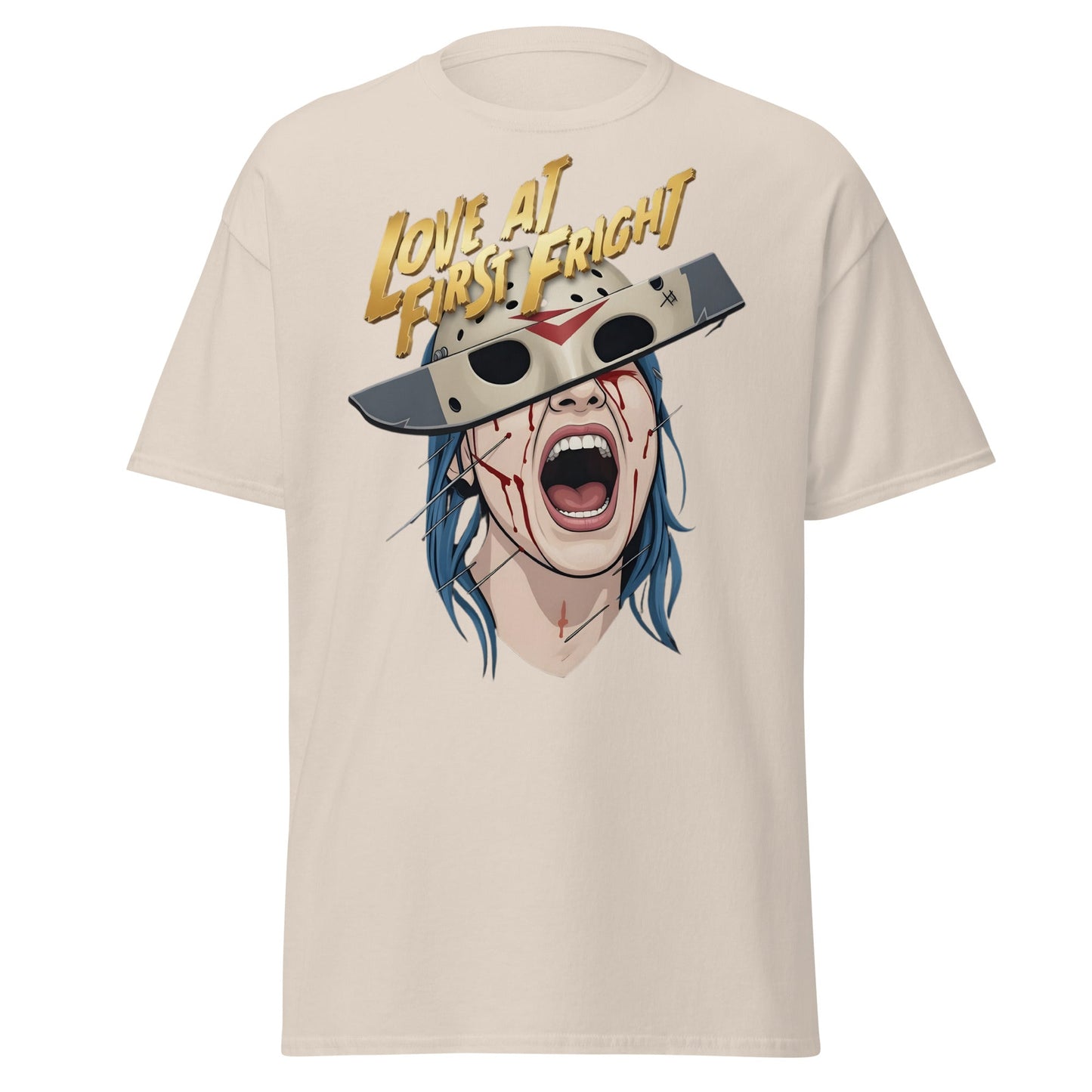 Love at First Fright T-Shirt - Slasher Horror Graphic Tee - Natural - T-Shirts Online