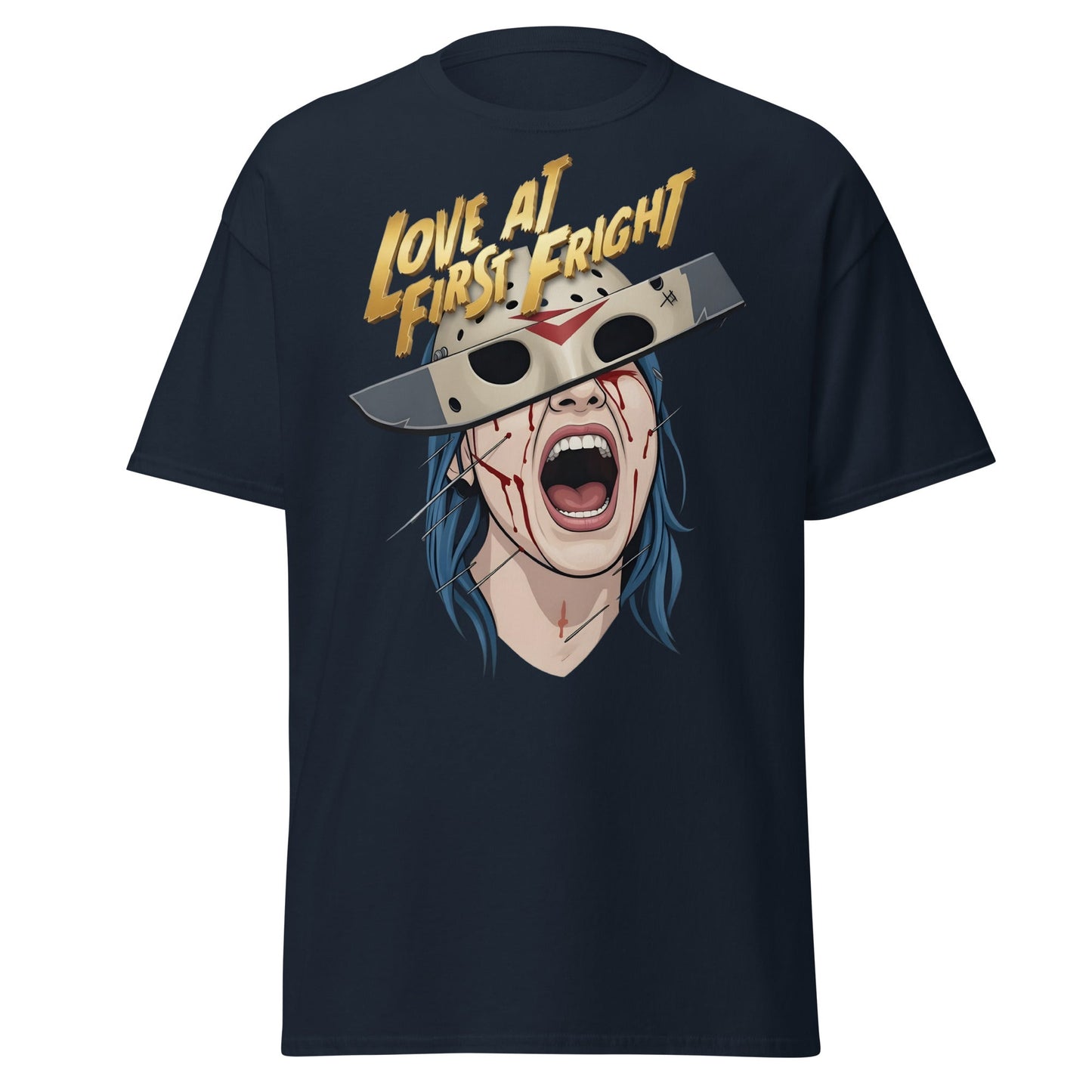 Love at First Fright T-Shirt - Slasher Horror Graphic Tee - Navy - T-Shirts Online