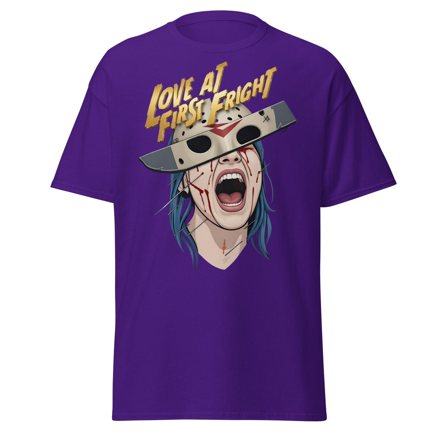 Love at First Fright T-Shirt - Slasher Horror Graphic Tee - Purple - T-Shirts Online
