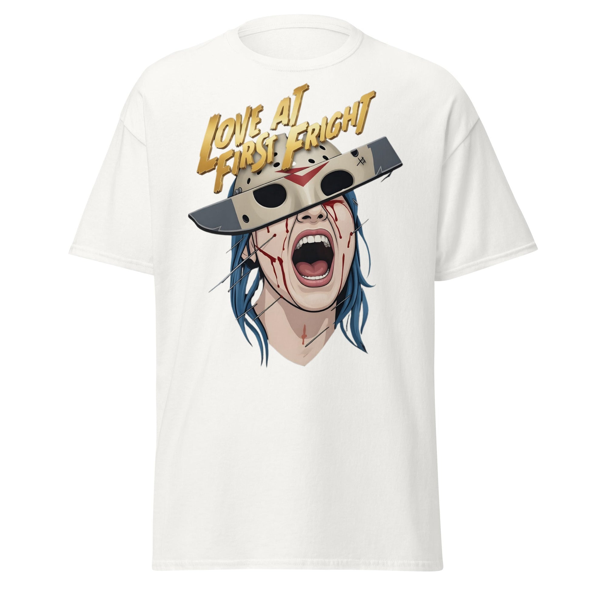 Love at First Fright T-Shirt - Slasher Horror Graphic Tee - White - T-Shirts Online