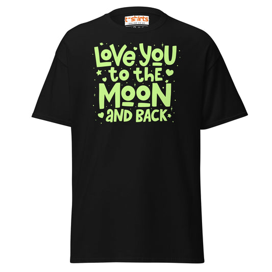 Love You to the Moon T-Shirt | Romantic Quote Tee - Black - T-Shirts Online