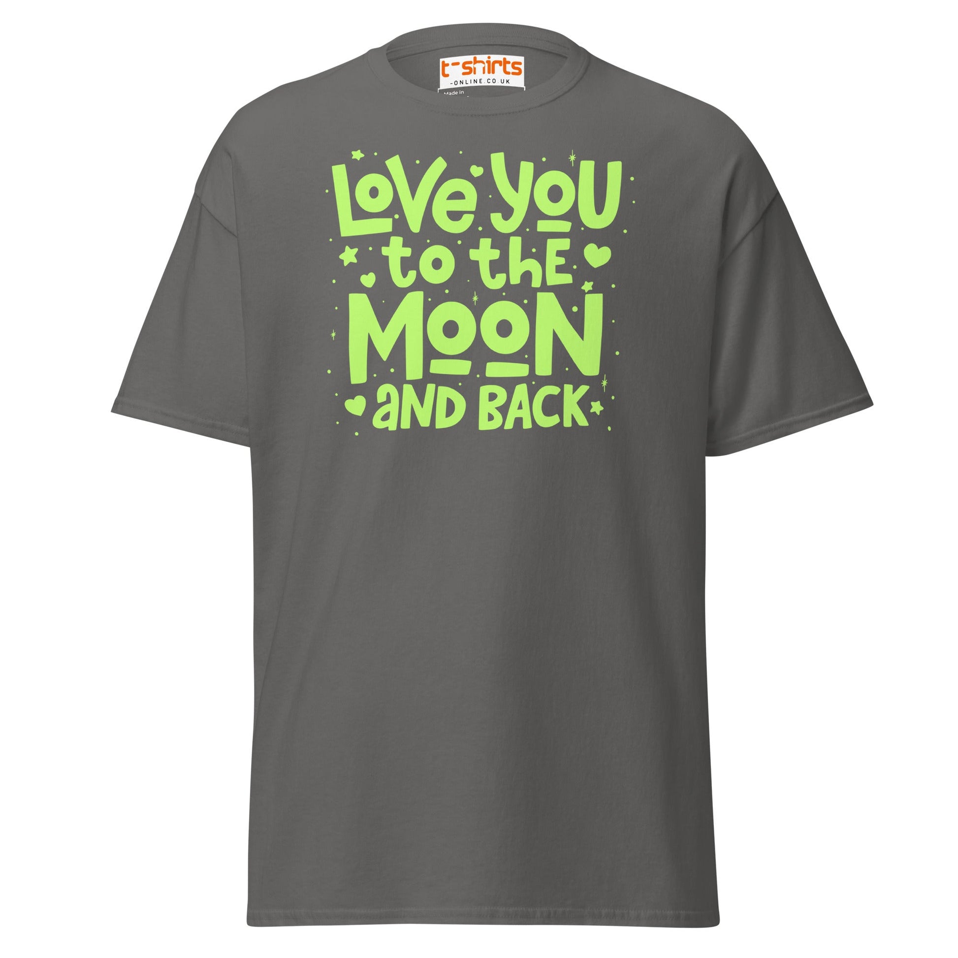 Love You to the Moon T-Shirt | Romantic Quote Tee - Charcoal - T-Shirts Online