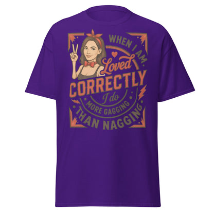 Loved Correctly Gagging T-Shirt | Funny Adult Humor Tee - Purple - T-Shirts Online