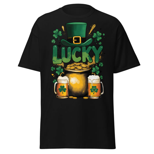 Lucky St. Patrick's Day T-Shirt - Pot of Gold & Beer Tee - Black - T-Shirts Online