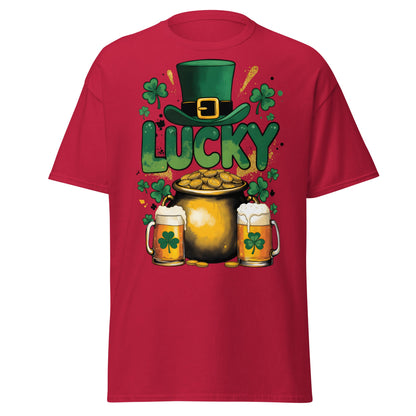 Lucky St. Patrick's Day T-Shirt - Pot of Gold & Beer Tee - Cardinal - T-Shirts Online