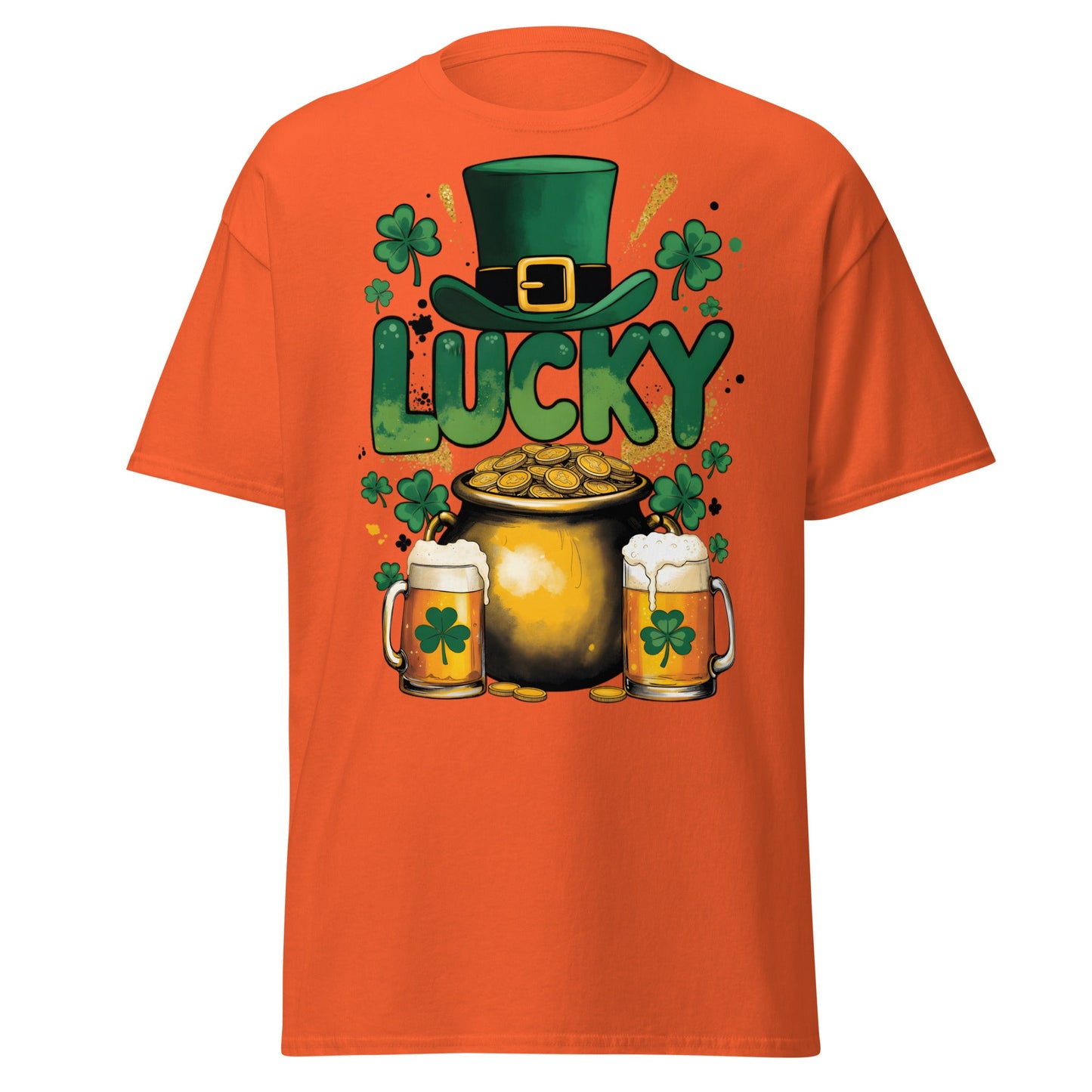 Lucky St. Patrick's Day T-Shirt - Pot of Gold & Beer Tee - Orange - T-Shirts Online