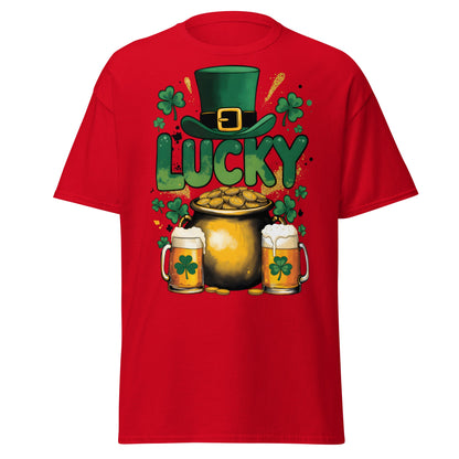 Lucky St. Patrick's Day T-Shirt - Pot of Gold & Beer Tee - Red - T-Shirts Online