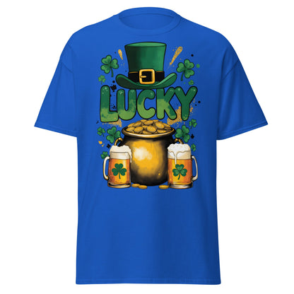 Lucky St. Patrick's Day T-Shirt - Pot of Gold & Beer Tee - Royal - T-Shirts Online
