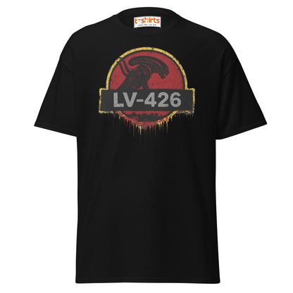 LV - 426 Alien Emblem T-Shirt – Distressed Sci - Fi Tee - Black - T-Shirts Online