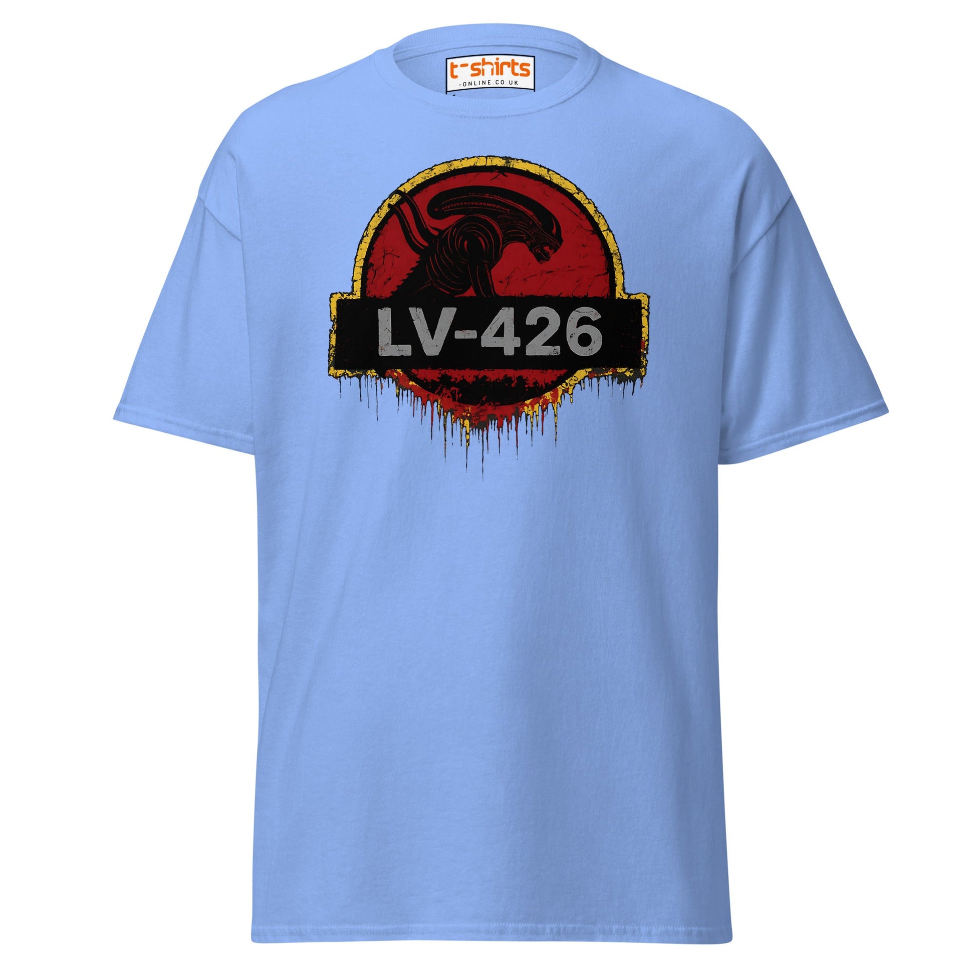 LV - 426 Alien Emblem T-Shirt – Distressed Sci - Fi Tee - Carolina Blue - T-Shirts Online