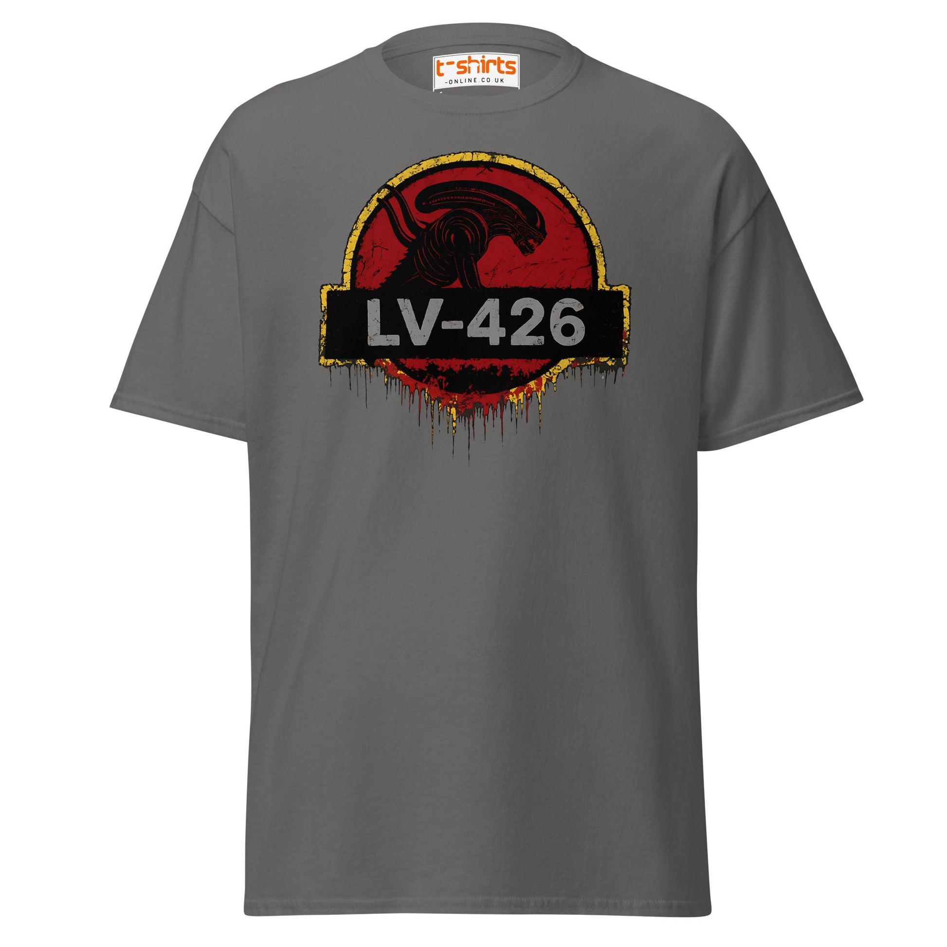 LV - 426 Alien Emblem T-Shirt – Distressed Sci - Fi Tee - Charcoal - T-Shirts Online