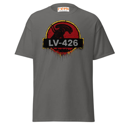 LV - 426 Alien Emblem T-Shirt – Distressed Sci - Fi Tee - Charcoal - T-Shirts Online