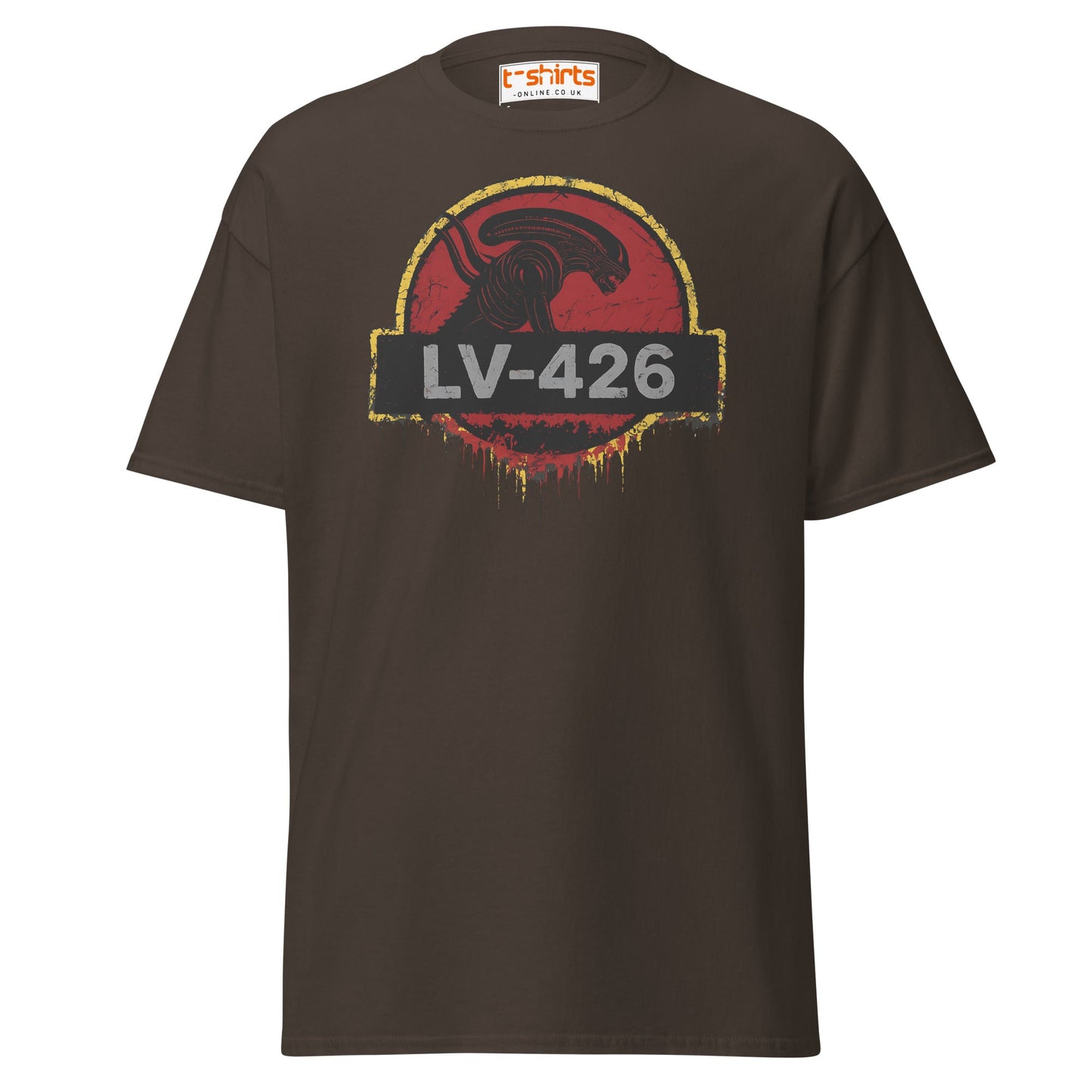 LV - 426 Alien Emblem T-Shirt – Distressed Sci - Fi Tee - Dark Chocolate - T-Shirts Online