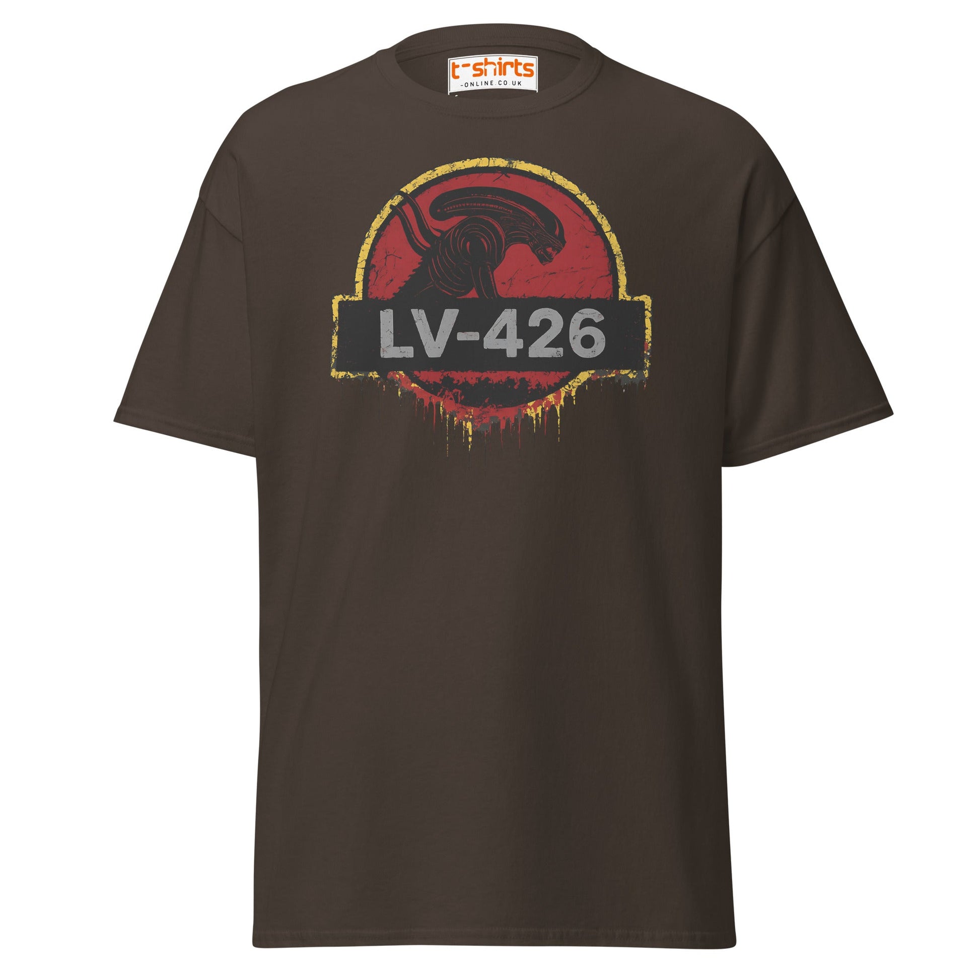 LV - 426 Alien Emblem T-Shirt – Distressed Sci - Fi Tee - Dark Chocolate - T-Shirts Online