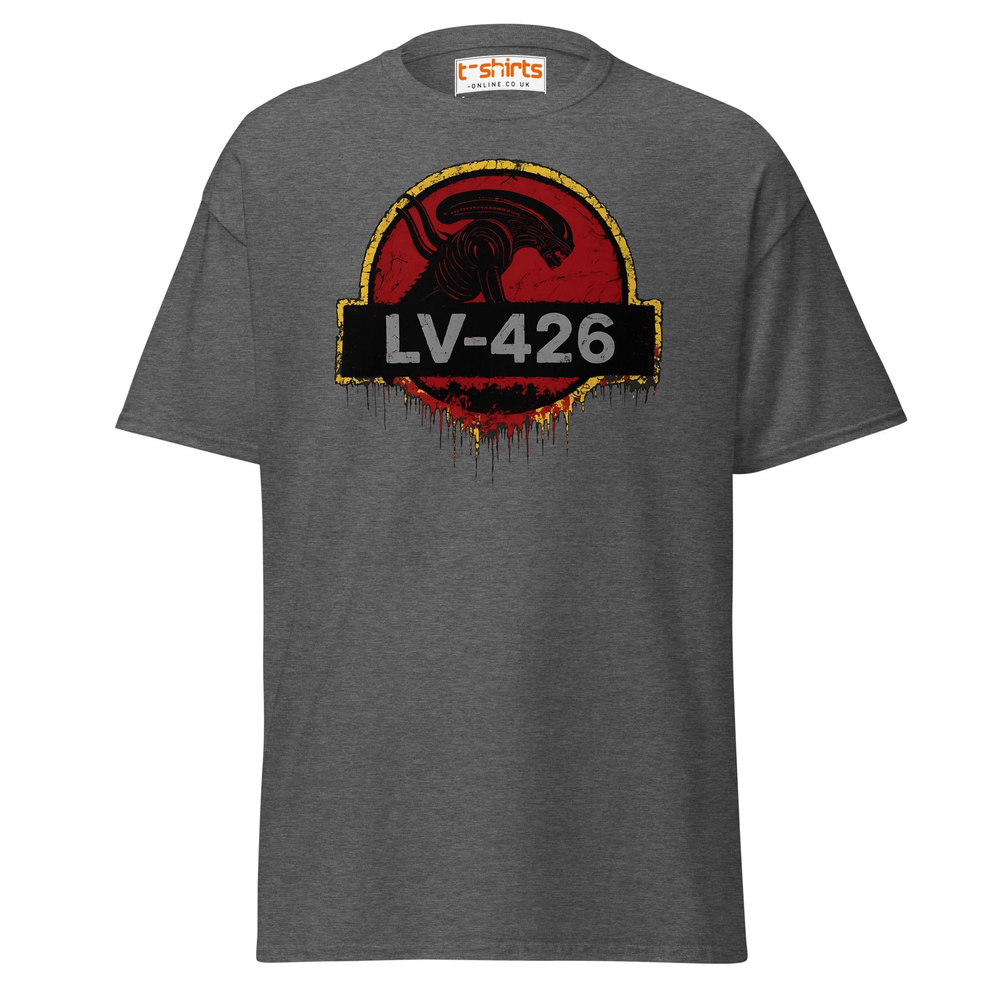 LV - 426 Alien Emblem T-Shirt – Distressed Sci - Fi Tee - Dark Heather - T-Shirts Online