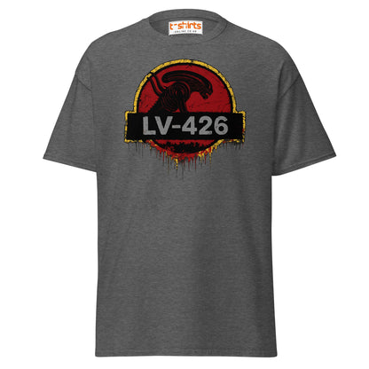 LV - 426 Alien Emblem T-Shirt – Distressed Sci - Fi Tee - Dark Heather - T-Shirts Online
