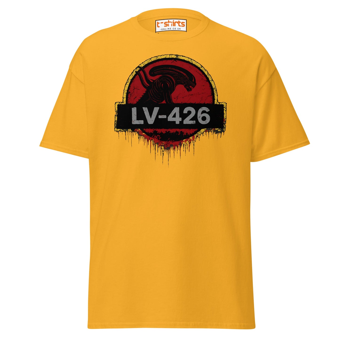 LV - 426 Alien Emblem T-Shirt – Distressed Sci - Fi Tee - Gold - T-Shirts Online