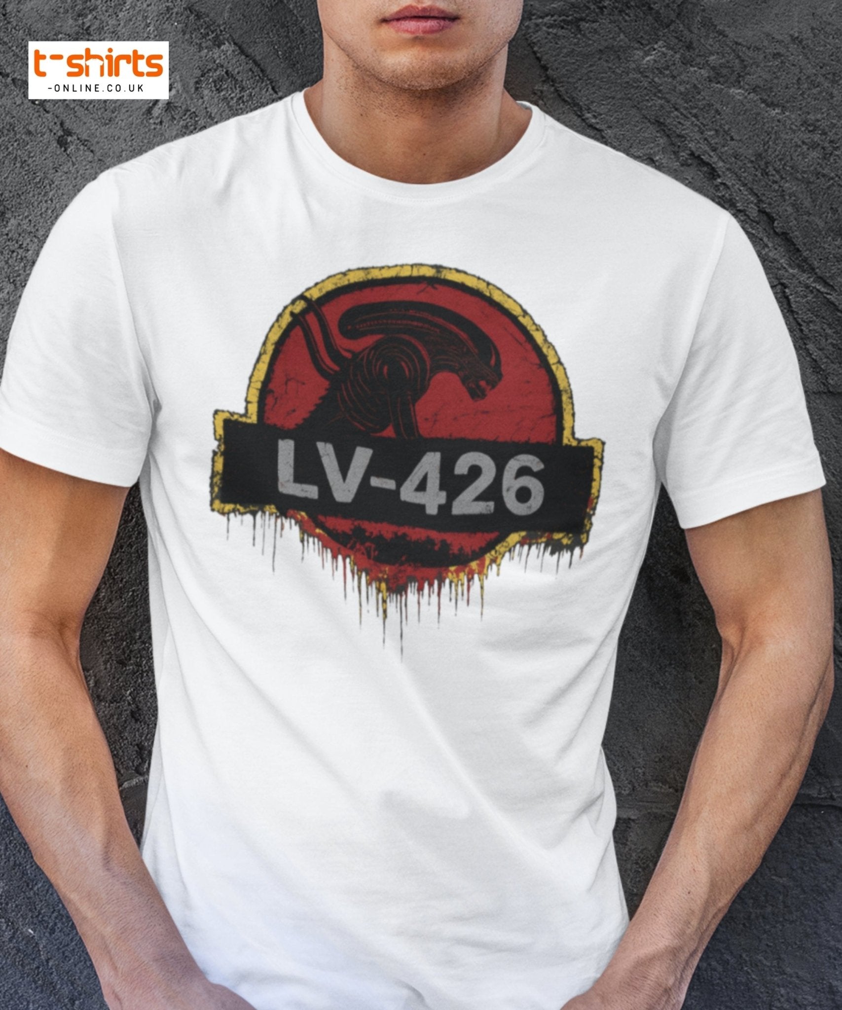 LV - 426 Alien Emblem T-Shirt – Distressed Sci - Fi Tee - Maroon - T-Shirts Online