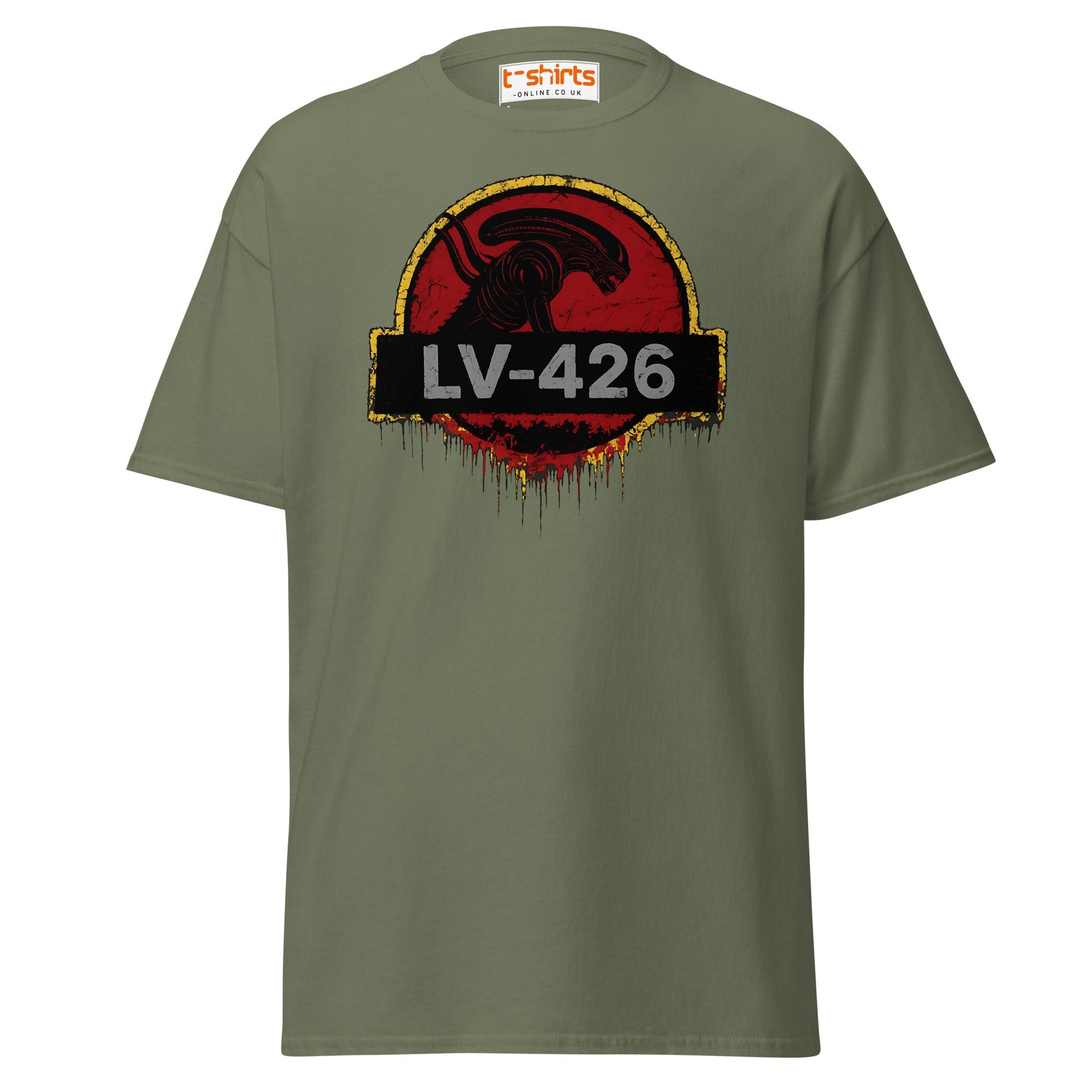 LV - 426 Alien Emblem T-Shirt – Distressed Sci - Fi Tee - Military Green - T-Shirts Online