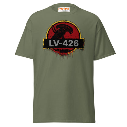 LV - 426 Alien Emblem T-Shirt – Distressed Sci - Fi Tee - Military Green - T-Shirts Online
