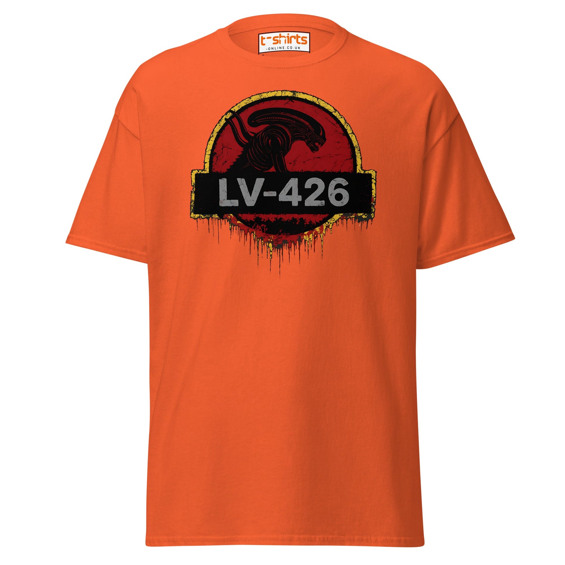 LV - 426 Alien Emblem T-Shirt – Distressed Sci - Fi Tee - Orange - T-Shirts Online
