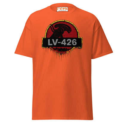 LV - 426 Alien Emblem T-Shirt – Distressed Sci - Fi Tee - Orange - T-Shirts Online