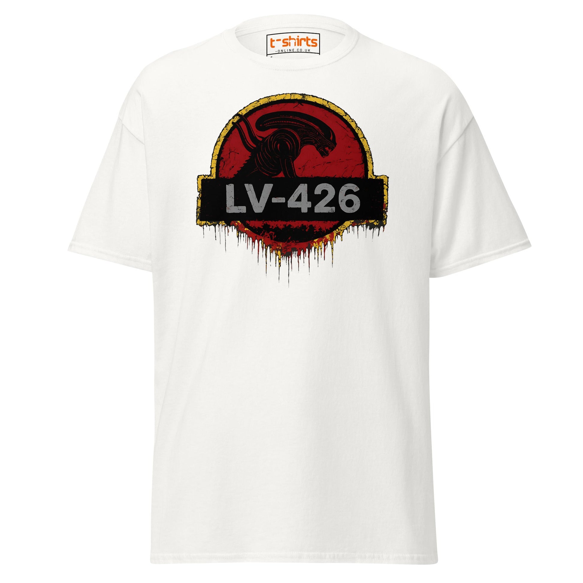 LV - 426 Alien Emblem T-Shirt – Distressed Sci - Fi Tee - White - T-Shirts Online