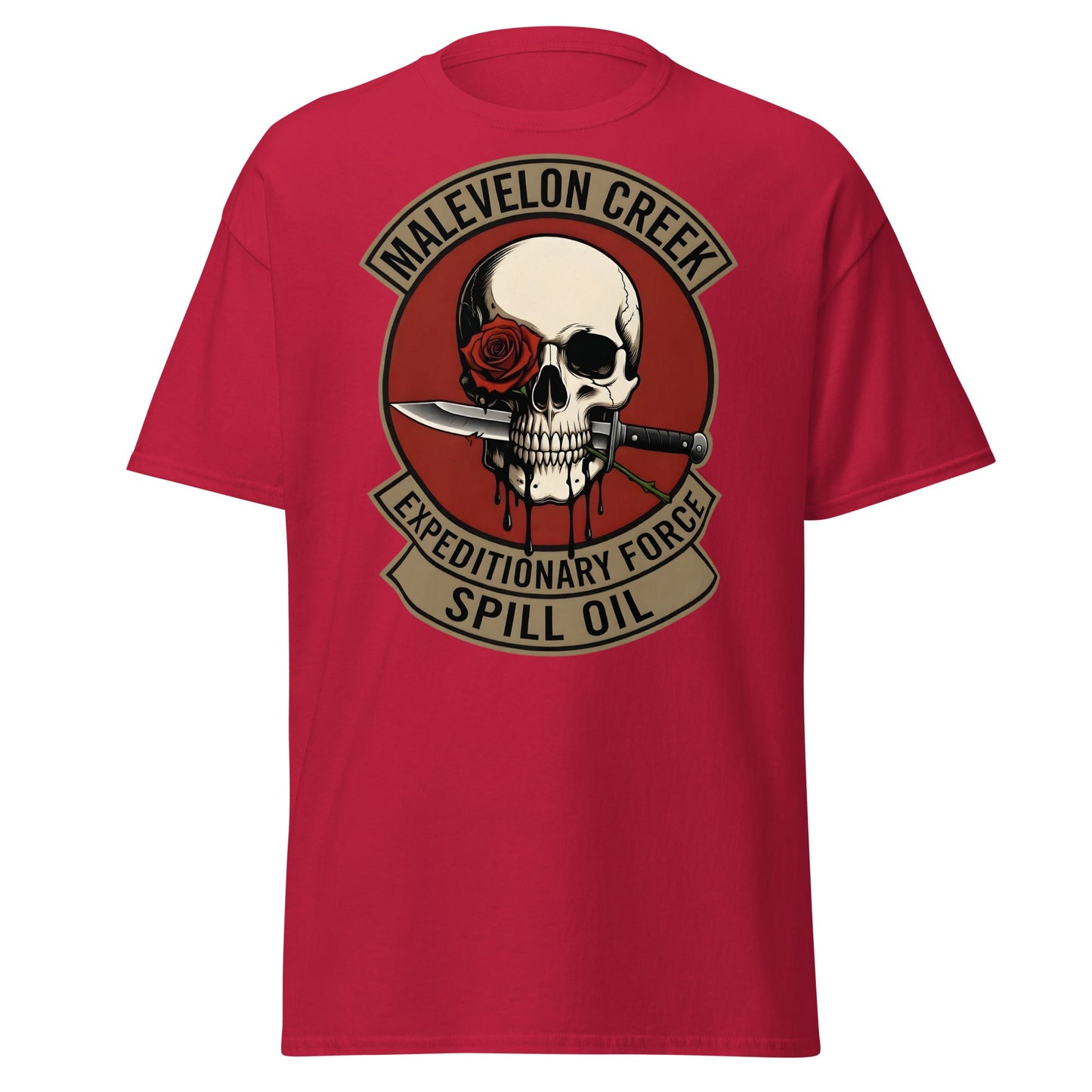 Malevelon Creek Expedition Force T-Shirt - Spill Oil Tee - Cardinal - T-Shirts Online