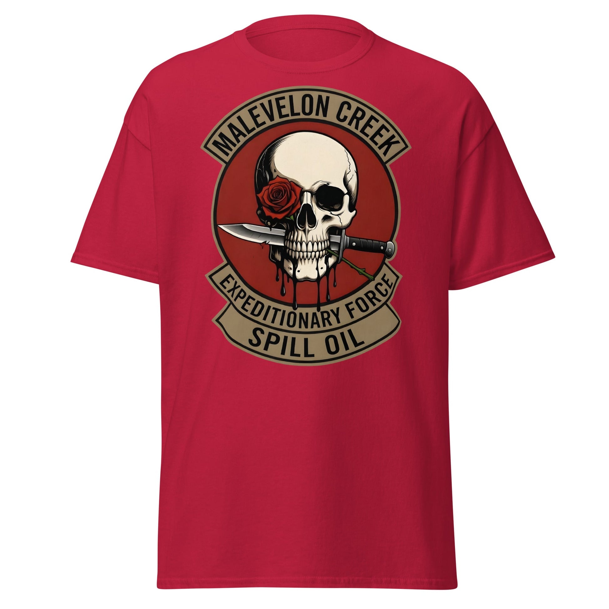 Malevelon Creek Expedition Force T-Shirt - Spill Oil Tee - Cardinal - T-Shirts Online