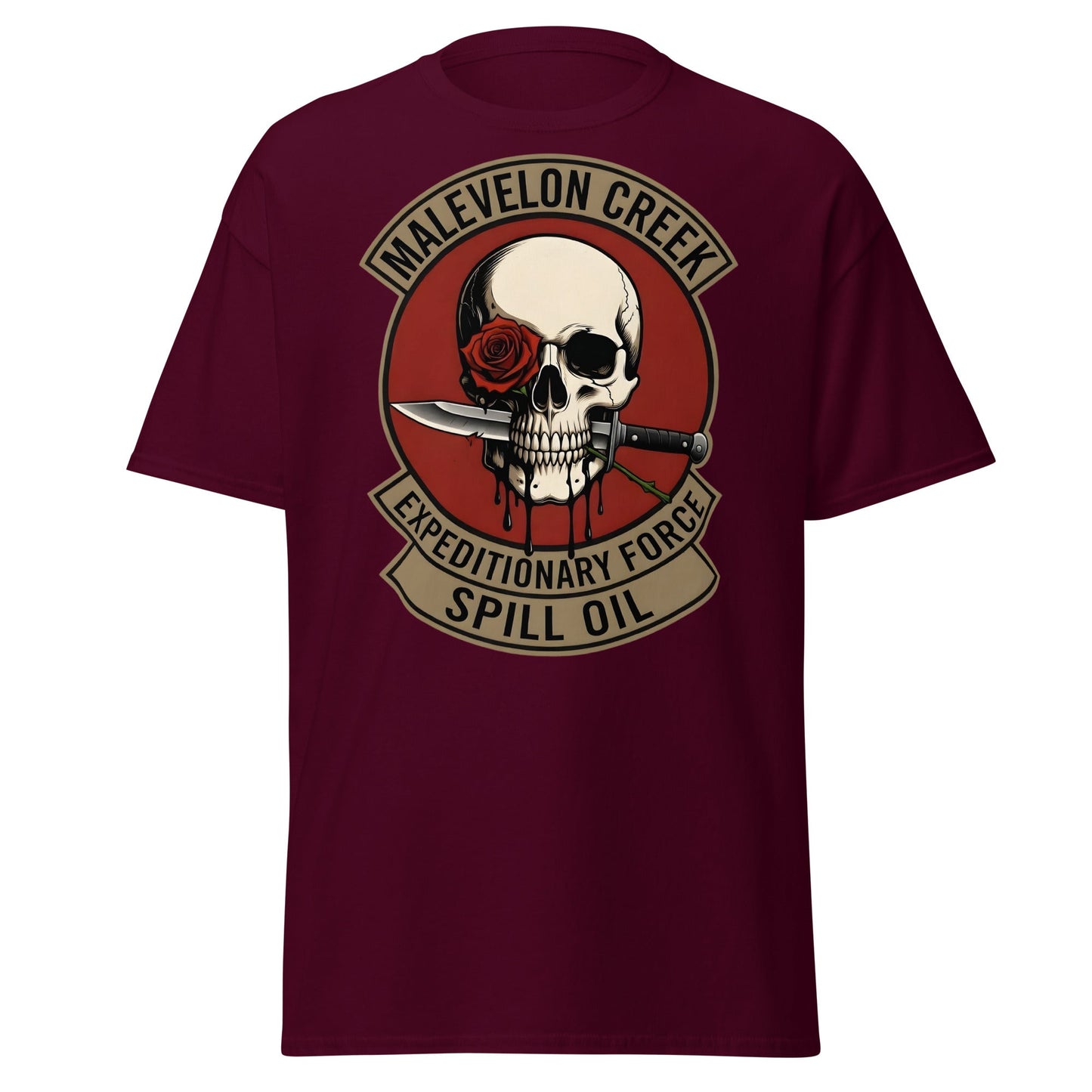 Malevelon Creek Expedition Force T-Shirt - Spill Oil Tee - Maroon - T-Shirts Online