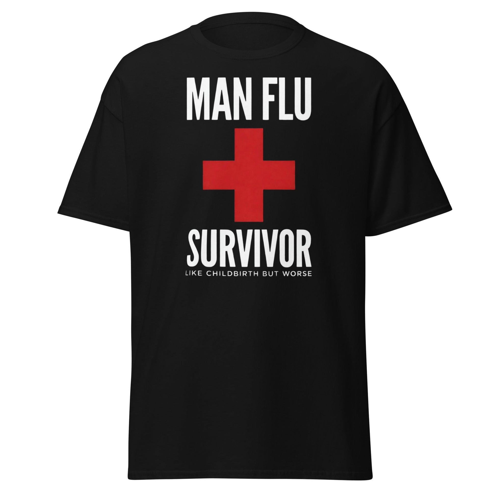 Man Flu Survivor T-Shirt | Funny Men's Gag Gift Tee - Black - T-Shirts Online