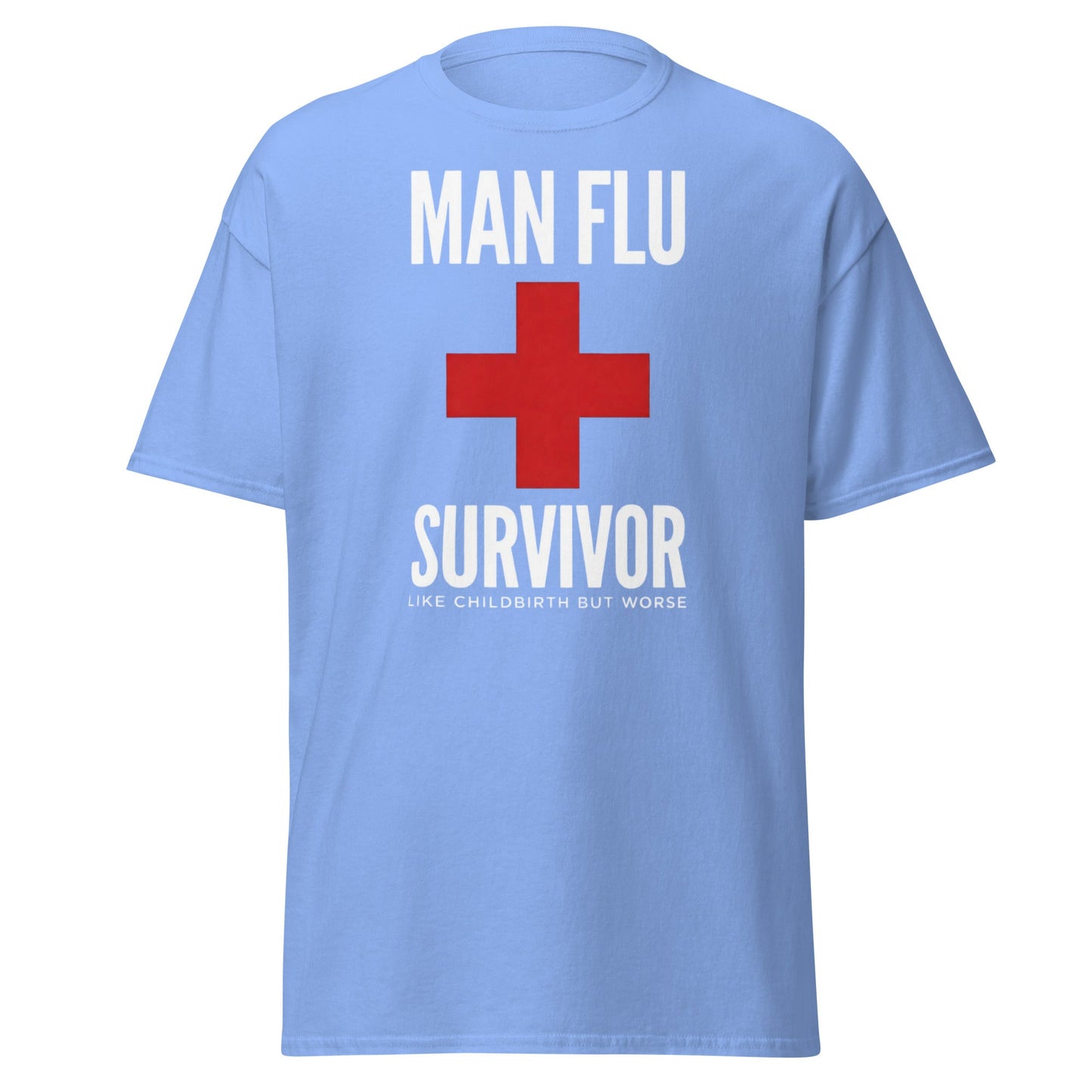 Man Flu Survivor T-Shirt | Funny Men's Gag Gift Tee - Carolina Blue - T-Shirts Online