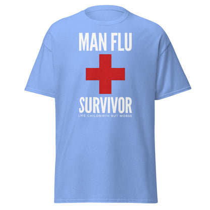 Man Flu Survivor T-Shirt | Funny Men's Gag Gift Tee - Carolina Blue - T-Shirts Online