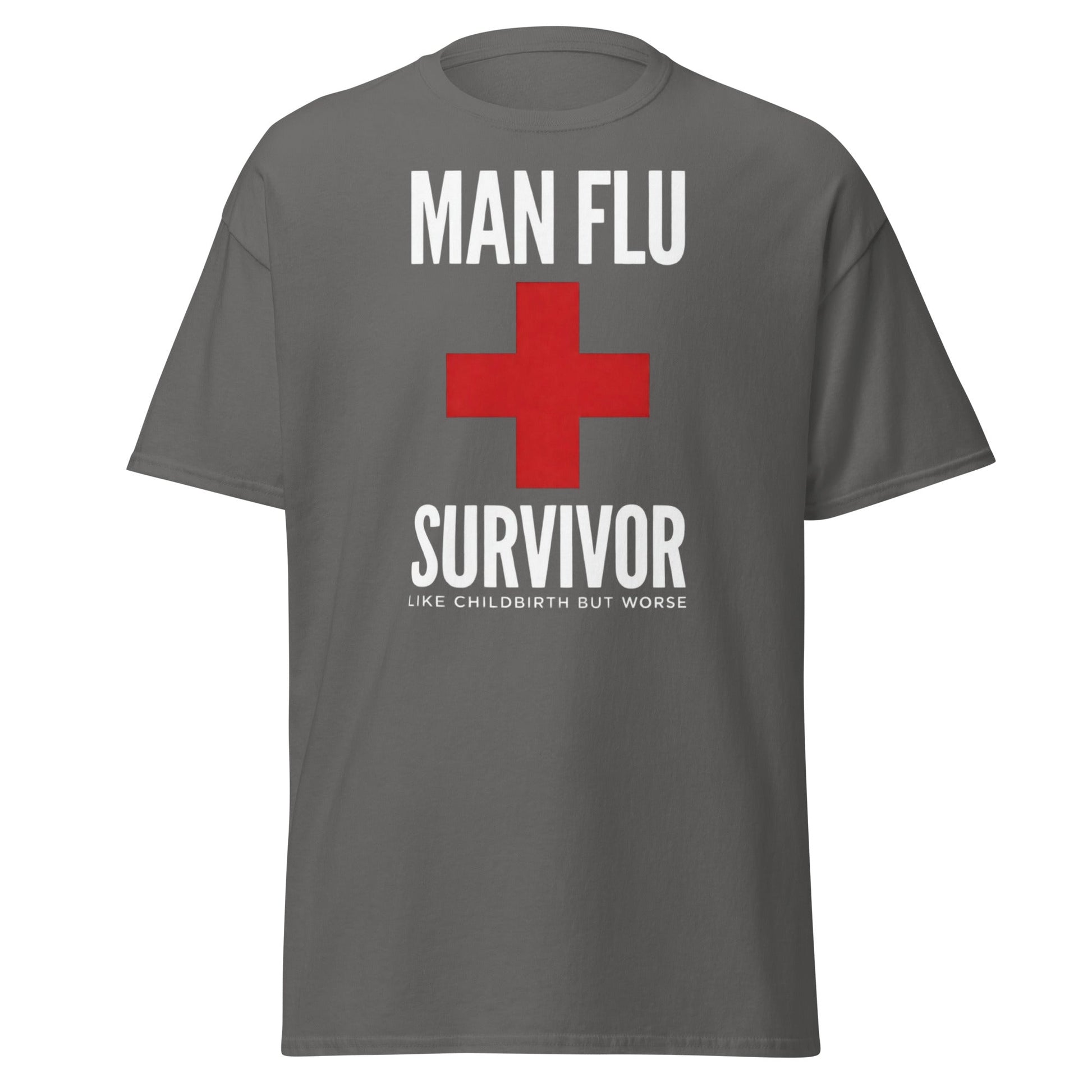 Man Flu Survivor T-Shirt | Funny Men's Gag Gift Tee - Charcoal - T-Shirts Online