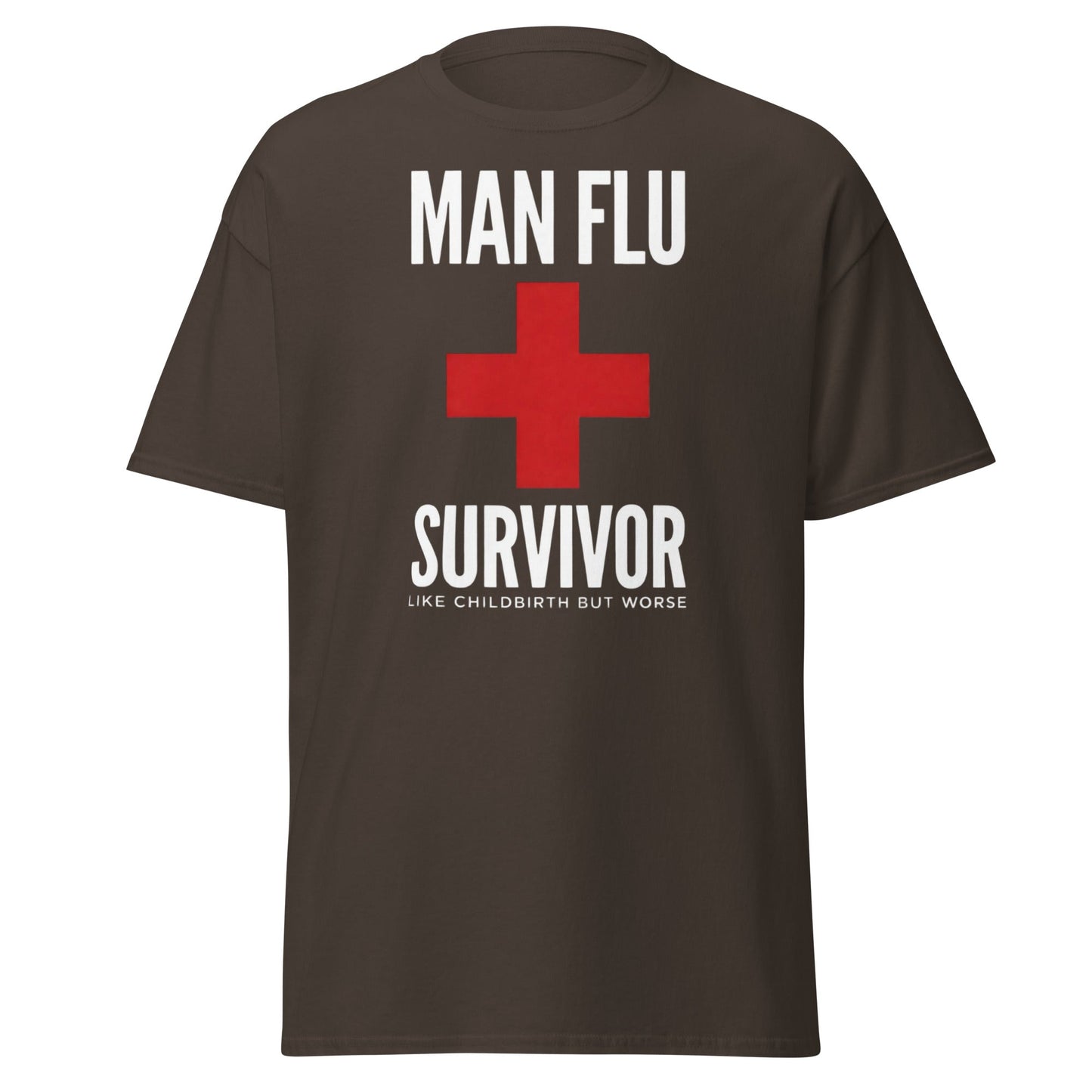 Man Flu Survivor T-Shirt | Funny Men's Gag Gift Tee - Dark Chocolate - T-Shirts Online