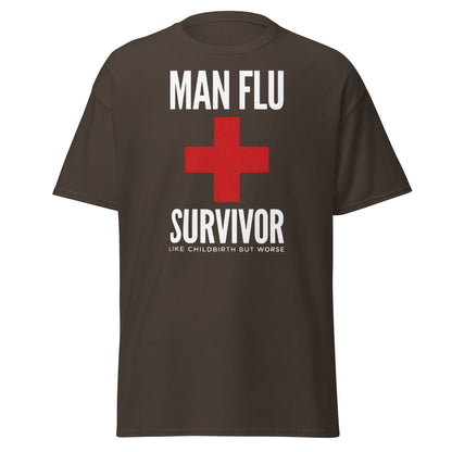 Man Flu Survivor T-Shirt | Funny Men's Gag Gift Tee - Dark Chocolate - T-Shirts Online