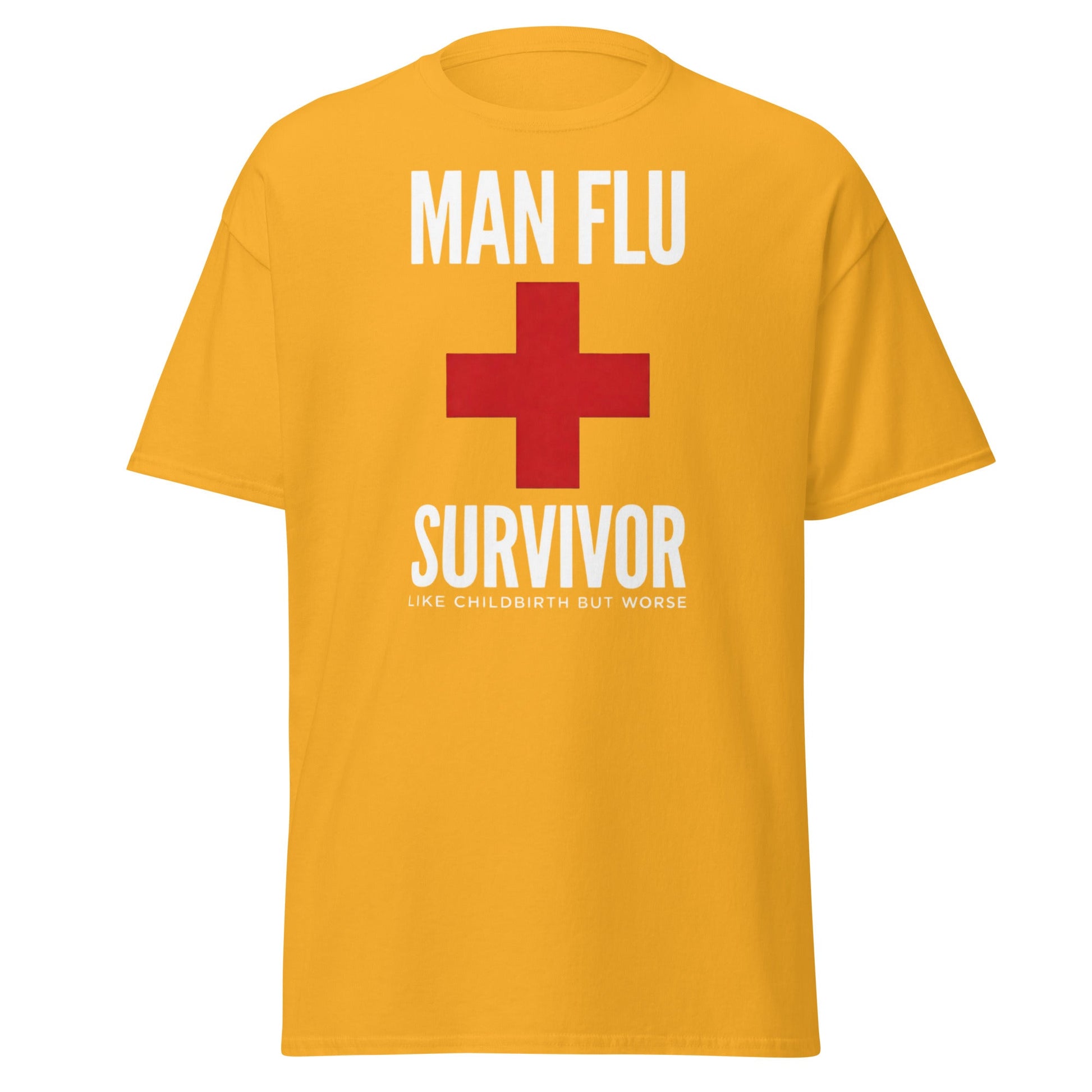 Man Flu Survivor T-Shirt | Funny Men's Gag Gift Tee - Gold - T-Shirts Online