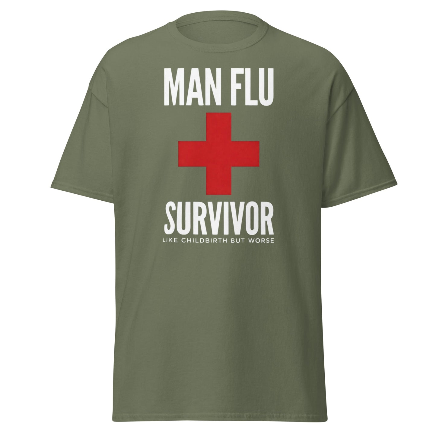 Man Flu Survivor T-Shirt | Funny Men's Gag Gift Tee - Military Green - T-Shirts Online