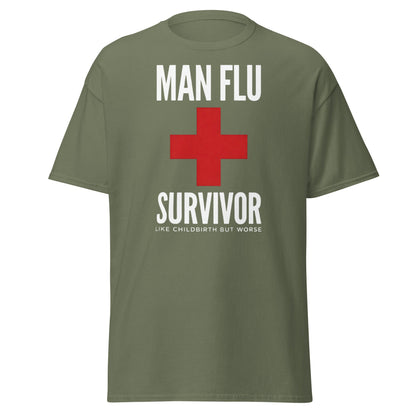 Man Flu Survivor T-Shirt | Funny Men's Gag Gift Tee - Military Green - T-Shirts Online